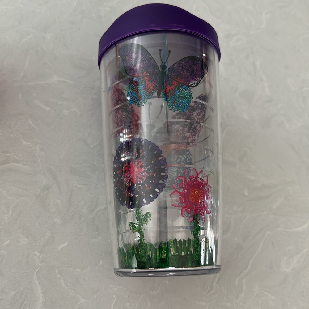 Lot 4 Tervis Colorful Tumblers 1 Lid Monkey, Heart,Peace & Butterfly 16oz & 10oz - Picture 4 of 10
